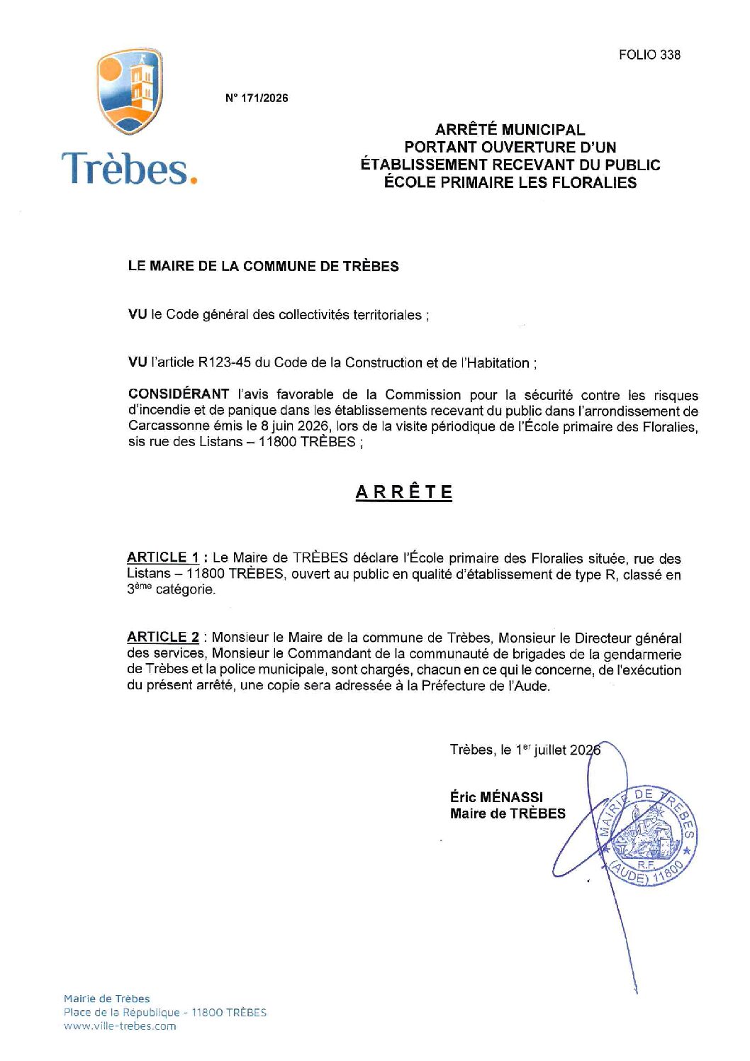Aperçu du fichier 171.26 Ouverture d&rsquo;un établissement recevant du public école primaire des Floralies 