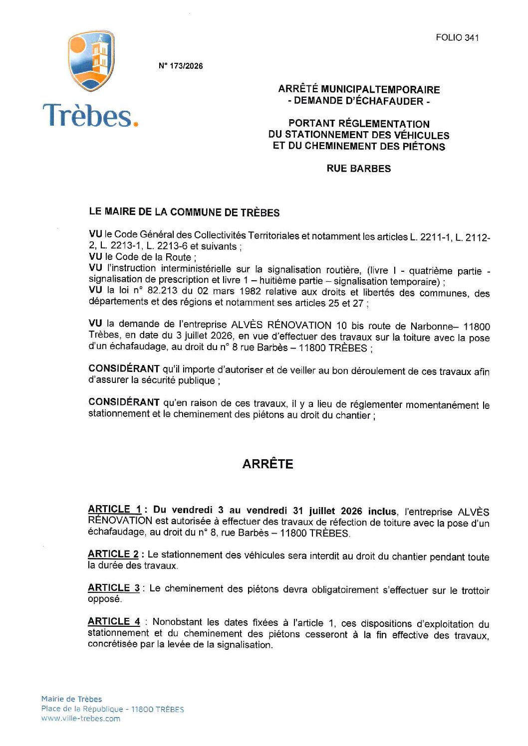Aperçu du fichier 173.26 ALVÈS RÉNOVATION 8 rue Barbès travaux de réfection de toiture avec la pose d&rsquo;un échafaudage 