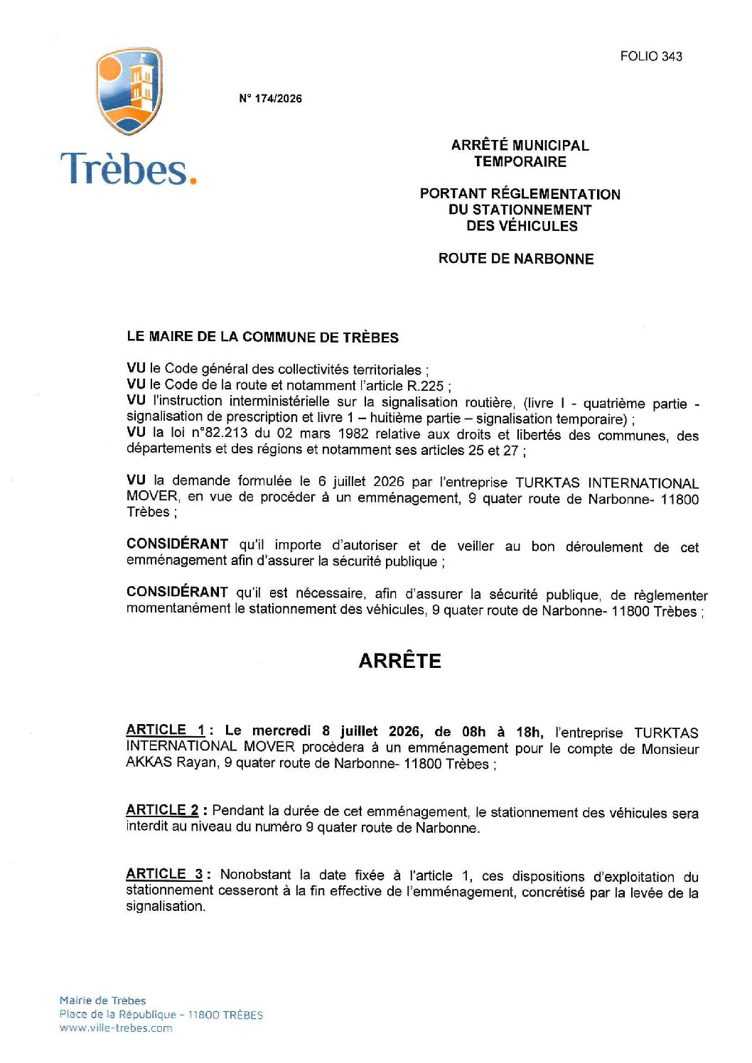 Aperçu du fichier 174.26 TURKTAS INTERNATIONAL MOVER emménagement de M.AKKAS 9 quater route de Narbonne 