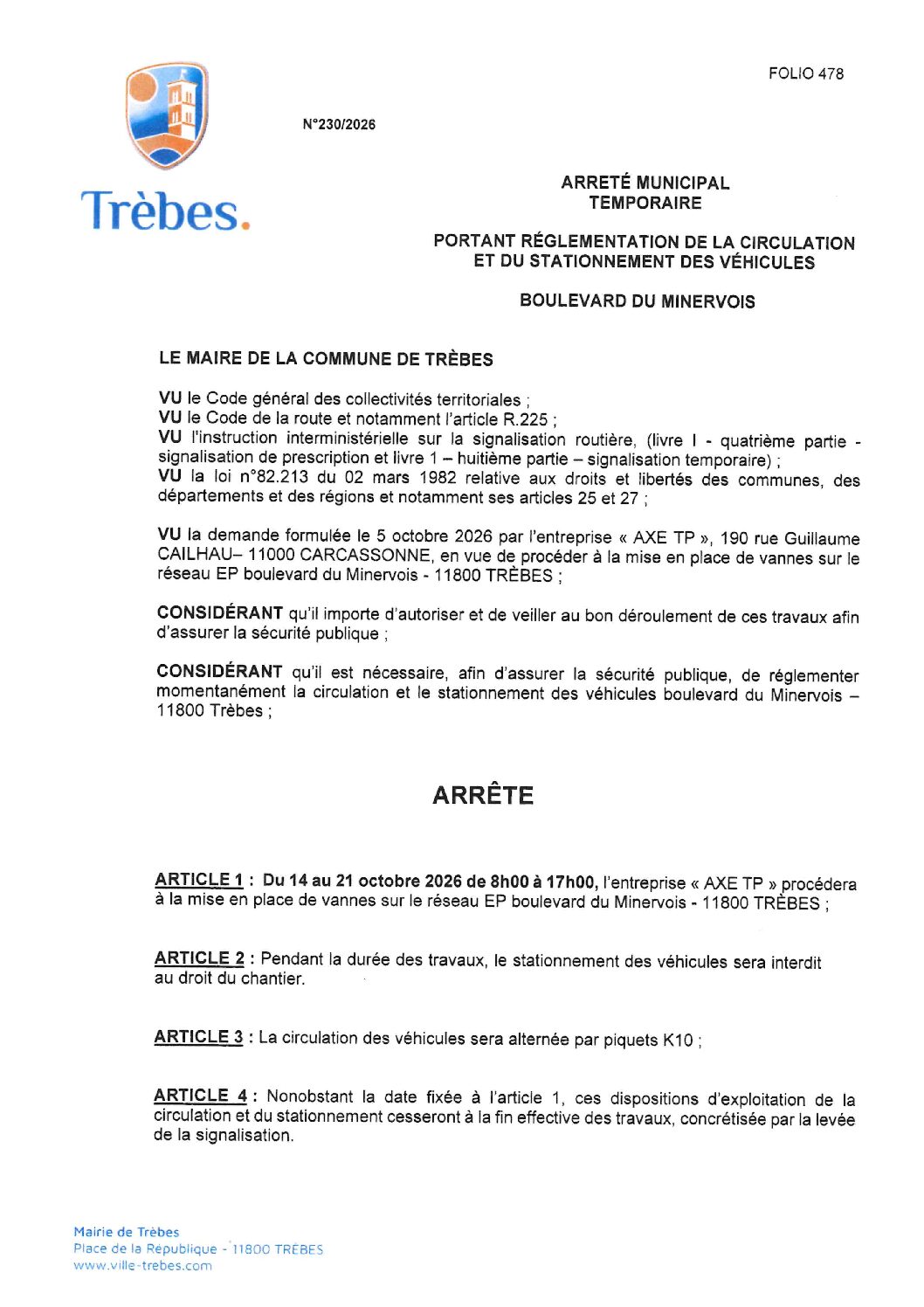 Aperçu du fichier AXE TP Boulevard Minervois mise en place de vannes sur le réseau EP 
